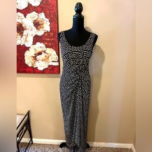 Lauren Ralph Lauren Brown & Cream Geometric Print Maxi Dress, size 8